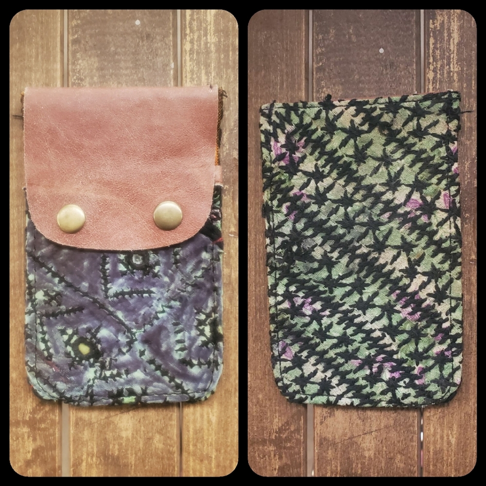 🧠🍳 Free People Boho Embroidered Repurposed vtg banjara hippie Wallet card case